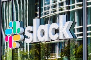 August 21, 2019 San Francisco / USA - Slack Technologies, Inc. sign at their HQ in SOMA district; Slack its main product is a cloud-based set of collaboration software tools and online services